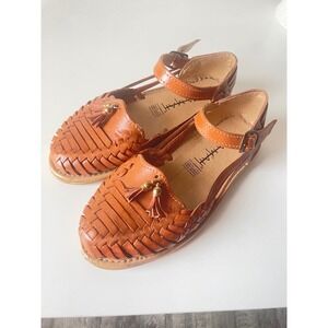 Woven Tassel Ankle-Strap Sandals in Tan